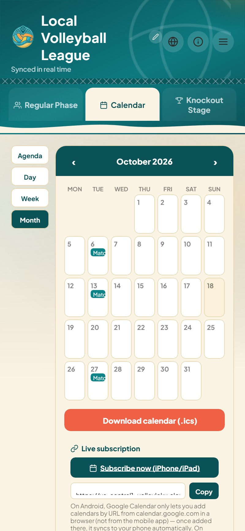 Calendari d'una lliga de voleibol a VolleyLeku